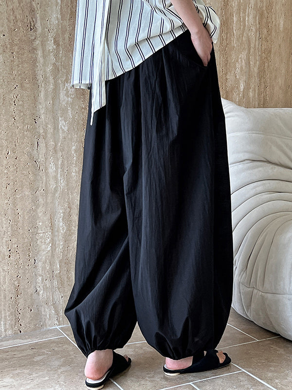 Elasticity Solid Color Split-Joint Harem Pants High Waisted Trousers Pants