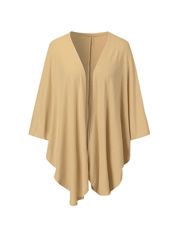 Solid Color Batwing Sleeves Loose Collarless Cardigan Tops