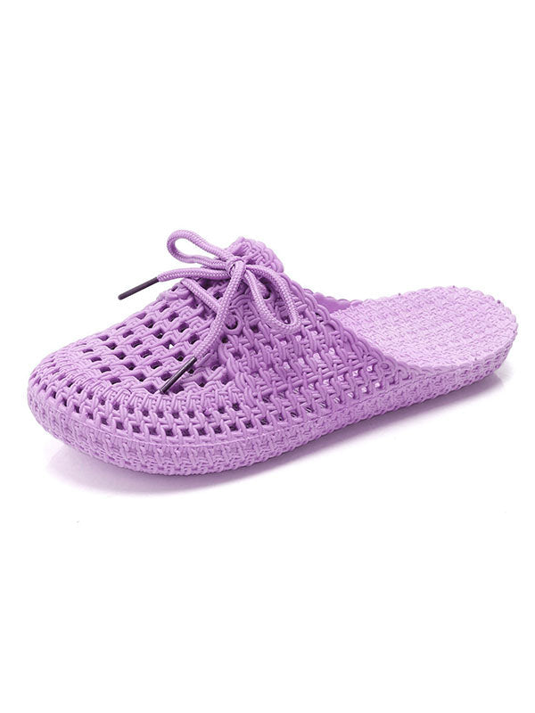 Hollow Lace-Up Round-Toe Slippers Mules&Slides