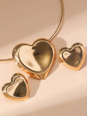 Heart Shape Solid Color Earrings Accessories + Necklaces Accessories Three Pieces