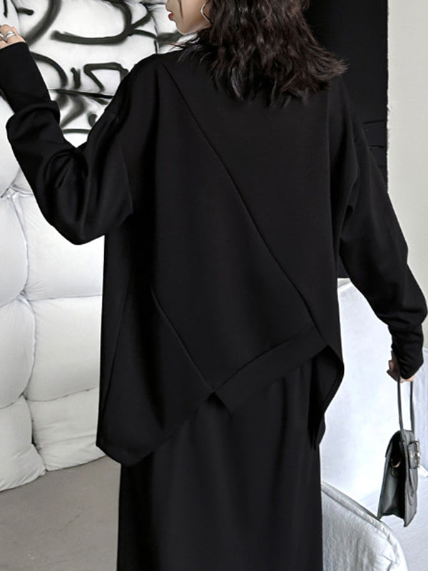 Asymmetric Long Sleeves Loose Round-Neck Sweatshirt Tops