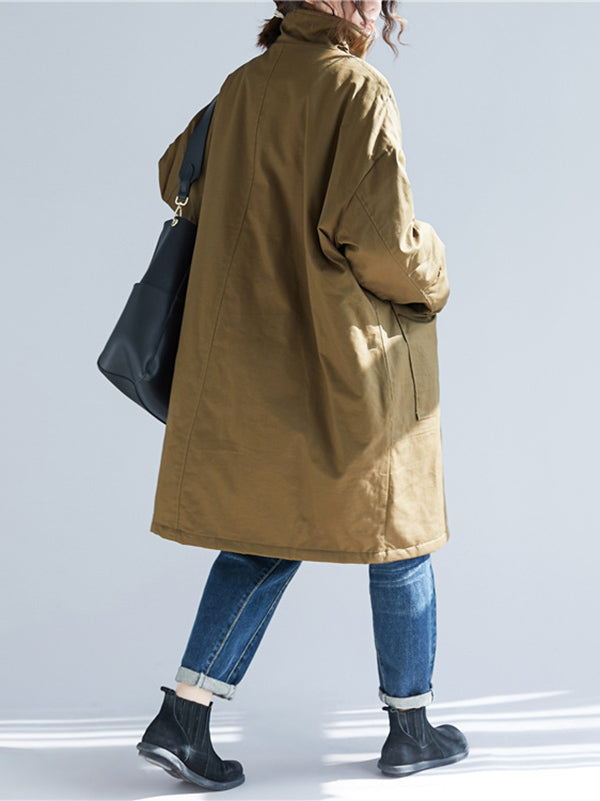 Quilted Zipper Long Sleeves Loose High Neck Padded Coat Coats