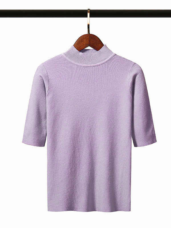 15 Colors Knitting Solid Color High-Neck Short Sleeves Pullover