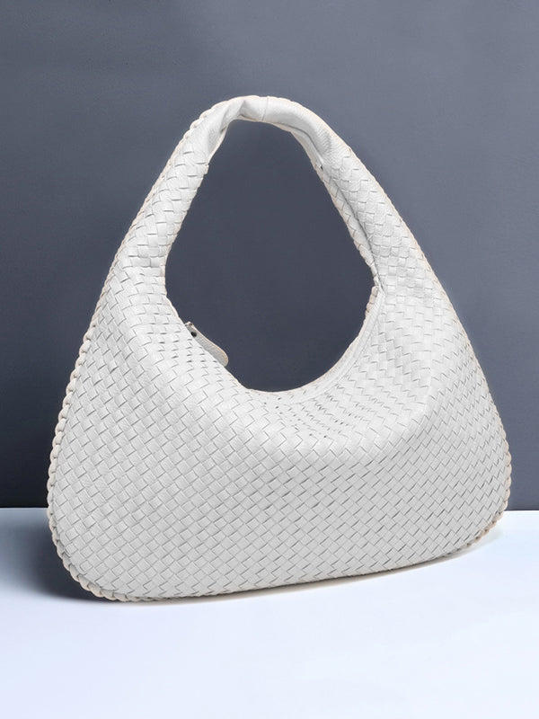 Geometric Solid Color Split-Joint Woven Zipper Handbags Bags