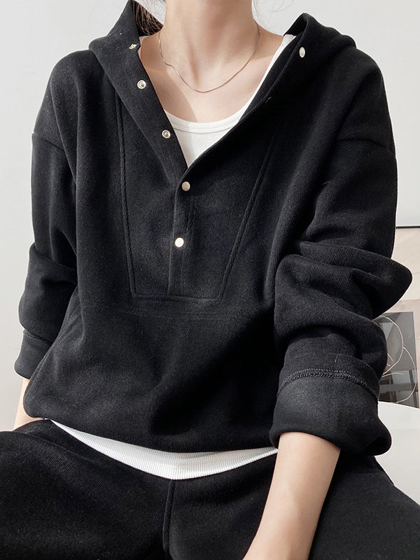 Loose Long Sleeves Split-Joint Hoodies + Elasticity Solid Color Pants Trousers Two Pieces Set