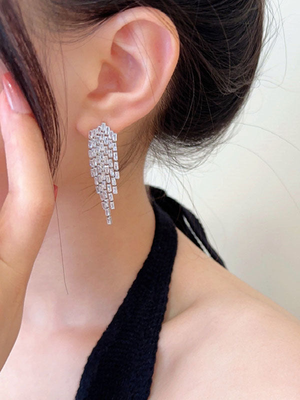 Rhine Stones Solid Color Tasseled Drop Earrings