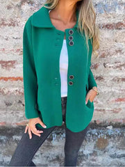 Buttoned Split-Joint Long Sleeves Loose Lapel Outerwear