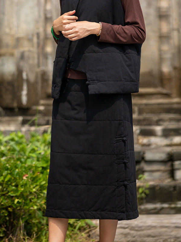 Cotton-Padded Clothes Keep Warm Quilted Solid Color Split-Joint Velvet Loose Skirts Bottoms