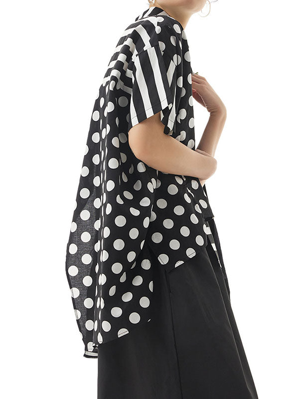 Polka-Dot Split-Joint Striped Irregular clipping Loose Lapel Shirts Tops