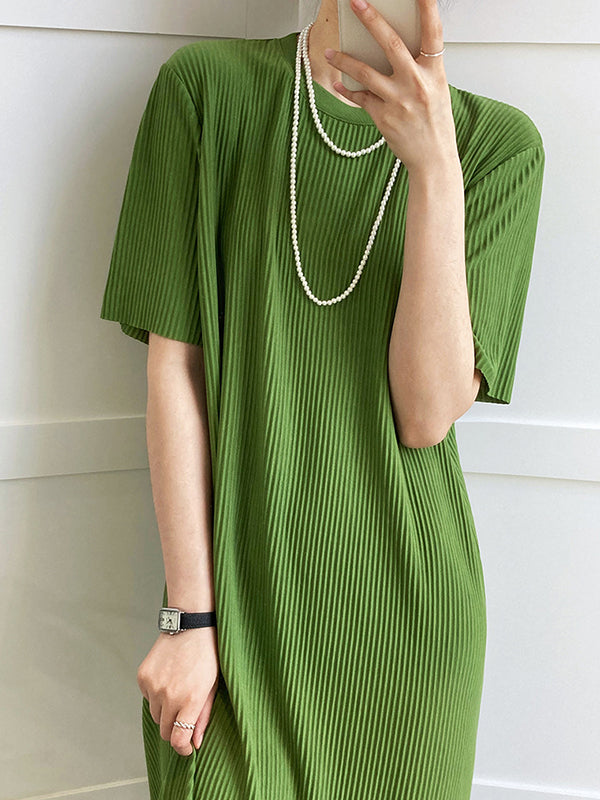 Original Casual Pleated Solid Color Midi Dress