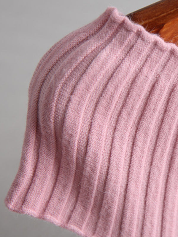 Solid Color Short Sleeves Skinny Boat Neck Sweater Pullovers Knitwear
