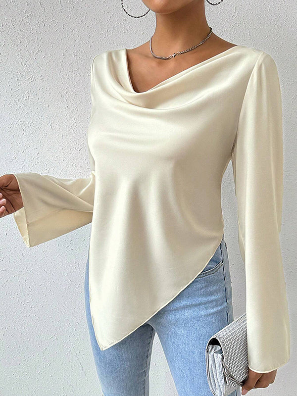 Solid Color Long Sleeves Loose Heaps Collar T-Shirts Tops