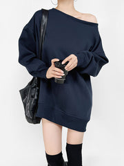 Solid Color Split-Joint Long Sleeves Loose Round-neck Sweatshirt Tops