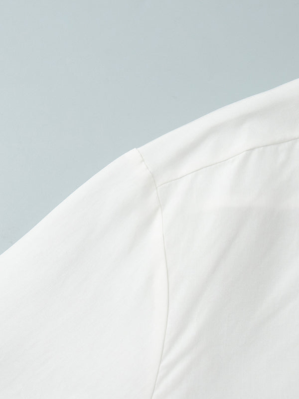 Pleated Solid Color Split-Joint Loose Puff Sleeves Lapel Blouses&shirts Tops