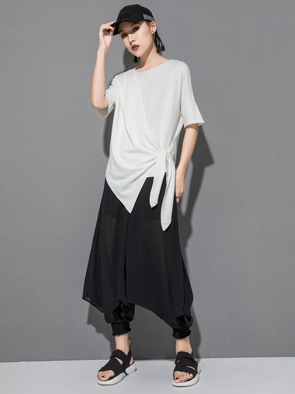 Original Irregularity Split-Joint Solid T-Shirts Tops