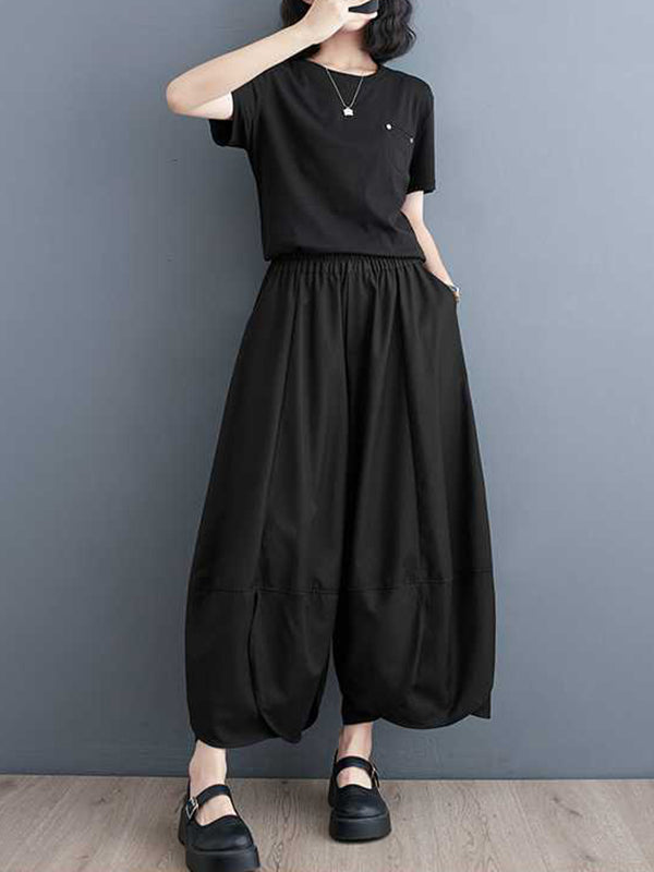 Elasticity Solid Color Split-Joint Bloomers Loose Trousers Wide Leg Pants