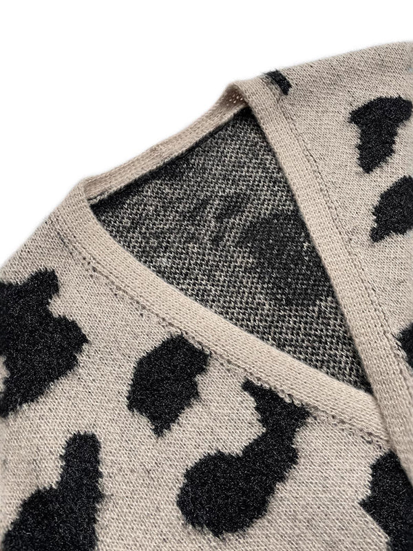 Contrast Color Leopard Print Long Sleeves Loose Cardigan Tops