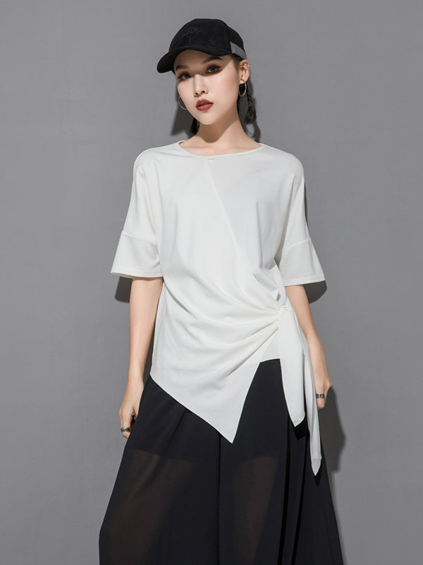 Original Irregularity Split-Joint Solid T-Shirts Tops