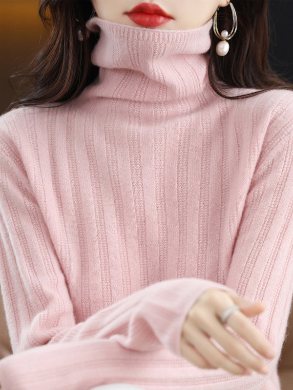 Keep Warm Solid Color Long Sleeves Skinny High Neck Sweater Tops Pullovers