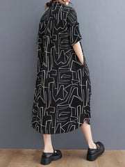 Abstract Printed Loose Lapel Midi Dresses