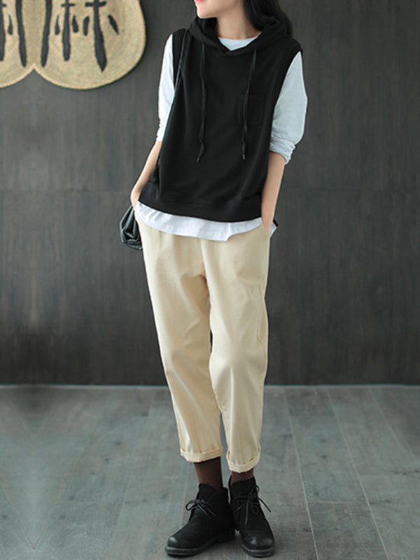 Artistic Retro Solid Hooded Vest