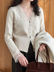 Buttoned Split-Joint Long Sleeves V-Neck Cardigan Tops