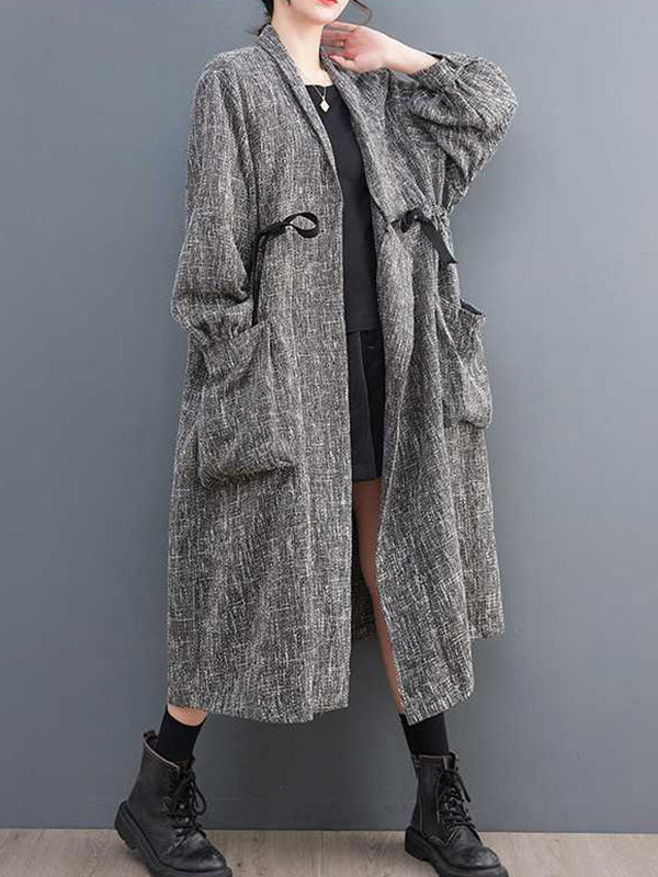 Drawstring Pockets Long Sleeves Loose Lapel Trench Coats