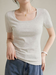 Solid Color Plus Size Short Sleeves Round-neck T-Shirts Tops