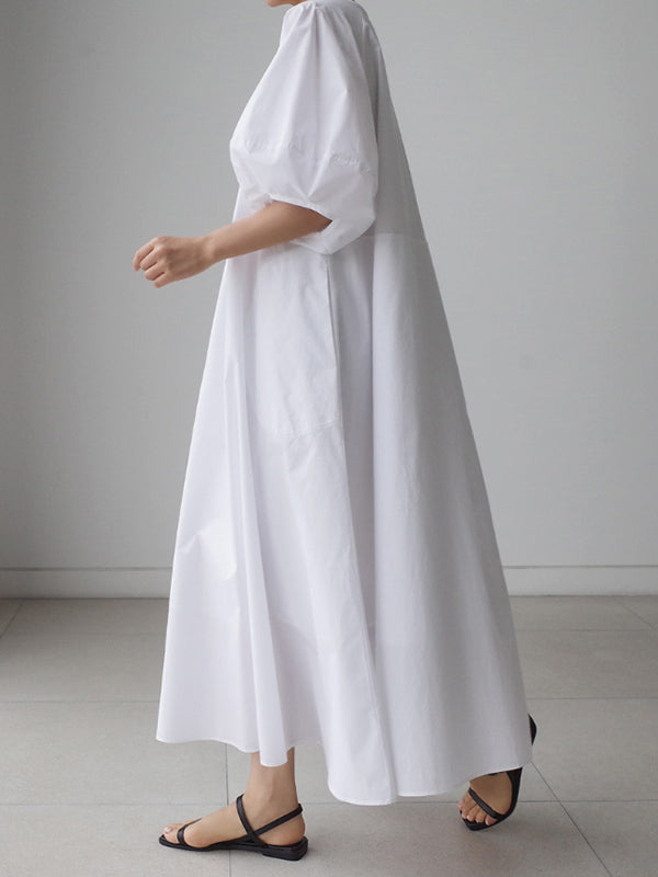 Original Bishop Sleeve Solid Color Midi Dress