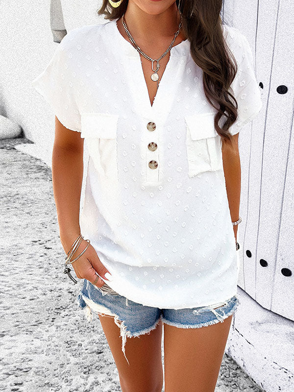 Jacquard Pleated Split-Joint Batwing Sleeves Loose V-Neck Blouses