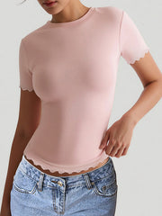 Solid Color Short Sleeves Skinny Round-Neck T-Shirts Tops