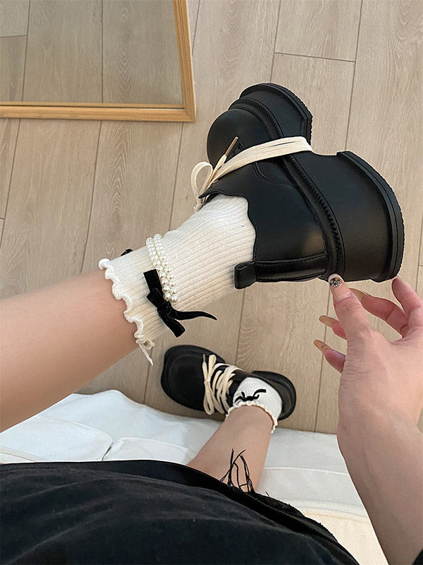 Lace-Up Round-Toe Split-Joint Platform Shoes Mary Janes