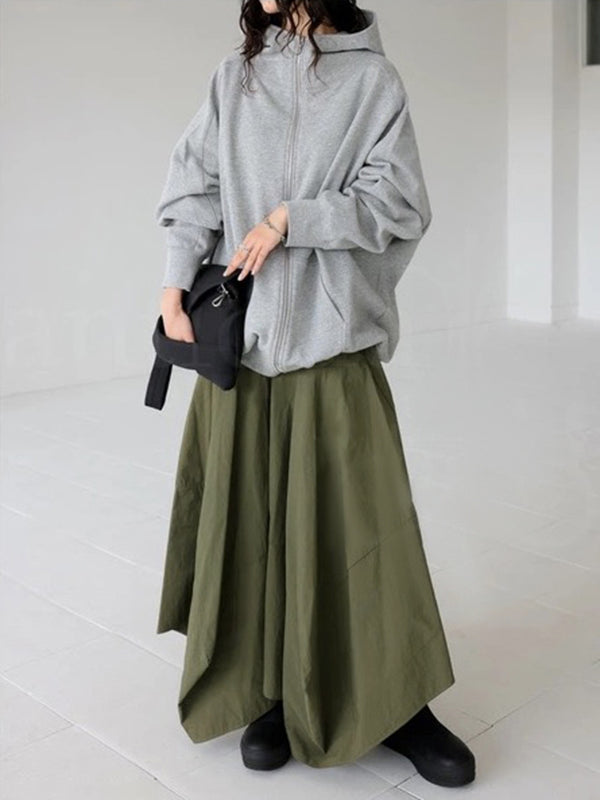 Solid Color Zipper Hooded Long Sleeves High-neck Outerwear Jackets