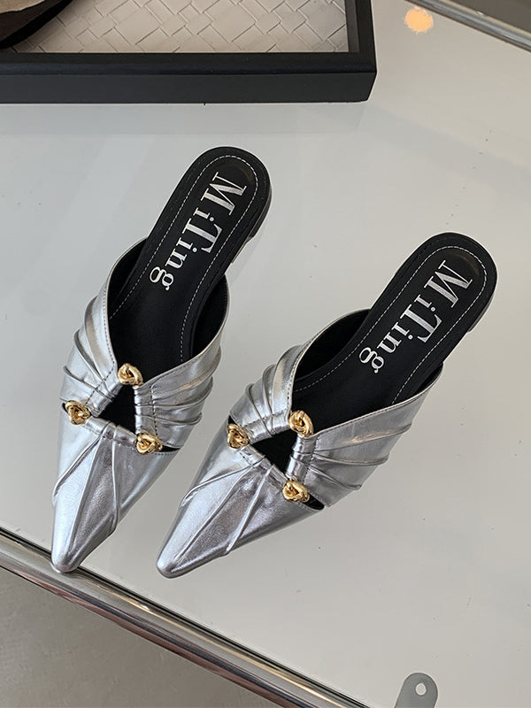 Hollow Pointed-Toe Split-Joint Slippers&Mules Sandals
