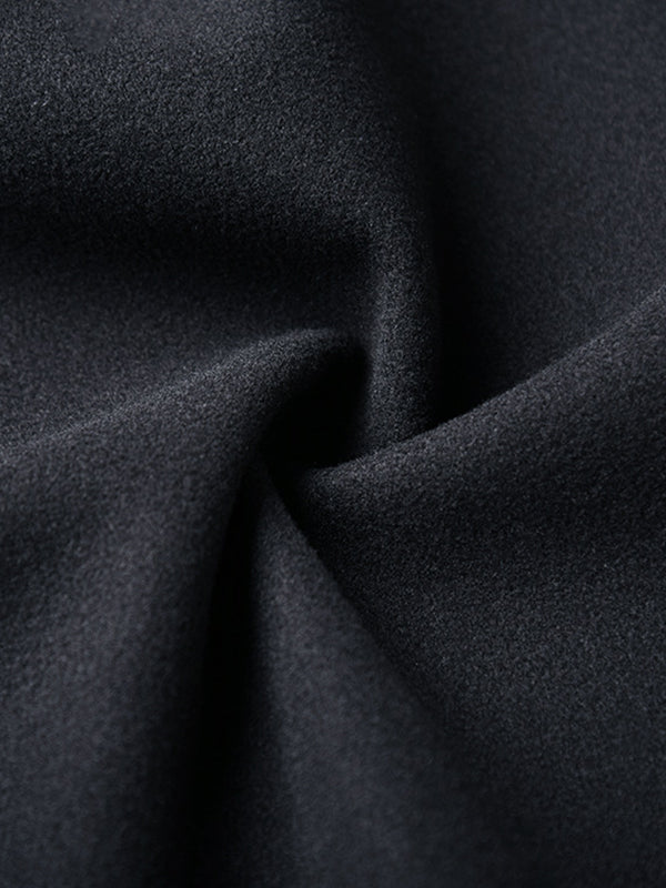 Buttoned Contrast Color Pockets Long Sleeves Loose Stand Collar Woolen Coat
