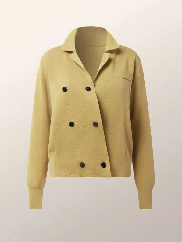 Long Sleeves Asymmetric Buttoned Notched Collar Cardigan Tops