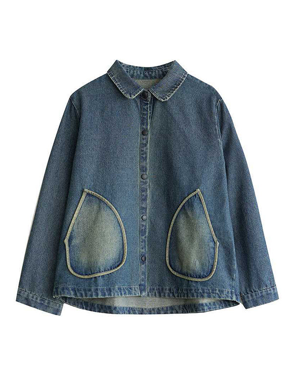 Buttoned Pockets Split-Joint Long Sleeves Loose Lapel Outerwear