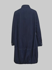 Long Sleeves Loose Buttoned Pockets Solid Color Lapel Midi Dresses