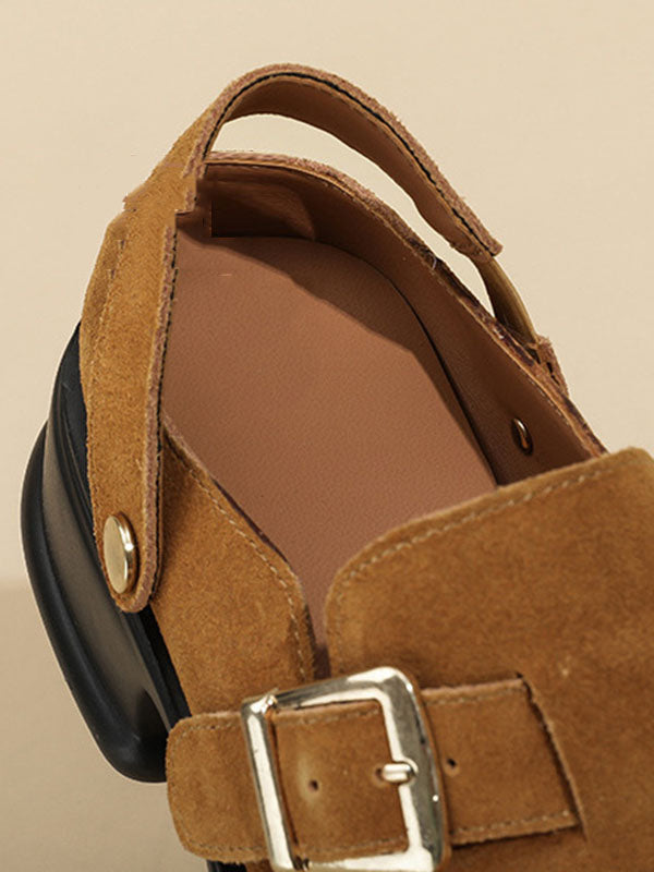 Belt Buckle Round-Toe Shallow Cut Split-Joint Platform Shoes Mary Janes