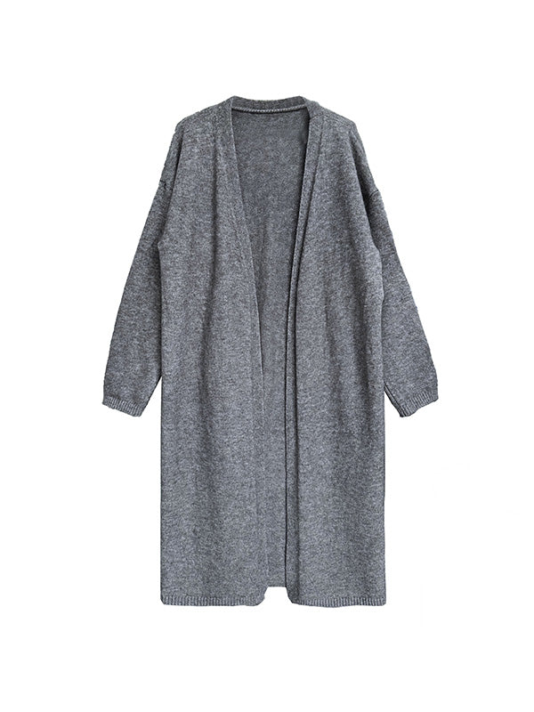 Buttoned Solid Color Long Sleeves Loose V-Neck Knit Vest + Cardigan Two Pieces Set