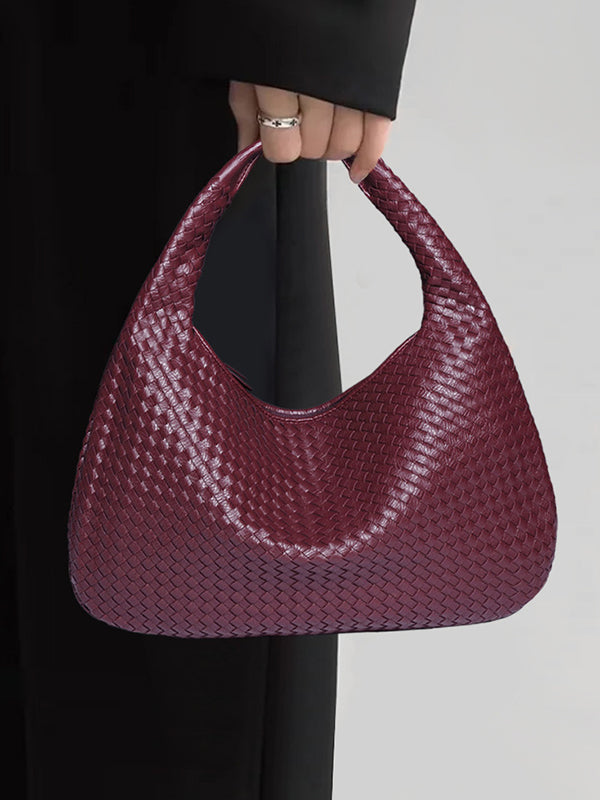Geometric Solid Color Split-Joint Woven Zipper Handbags Bags