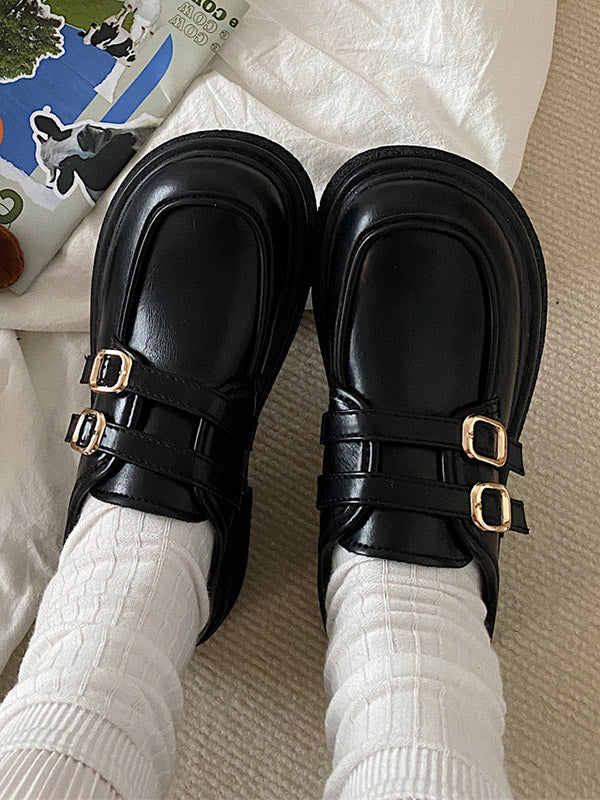 Belt Buckle Round-Toe Split-Joint Platform Shoes Mary Janes