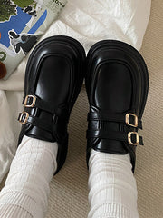 Belt Buckle Round-Toe Split-Joint Platform Shoes Mary Janes