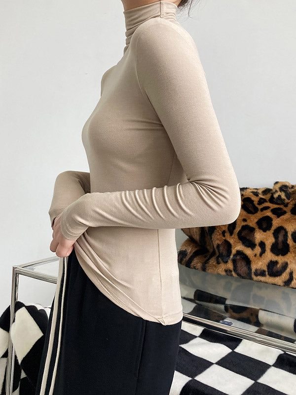 Simple 5 Colors Modal High-Neck Long Sleeves T-Shirt Top