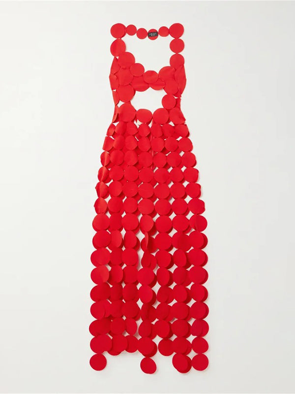 Backless Hollow Polka-Dot Solid Color Split-Joint Loose Sleeveless Round-neck Maxi Dresses