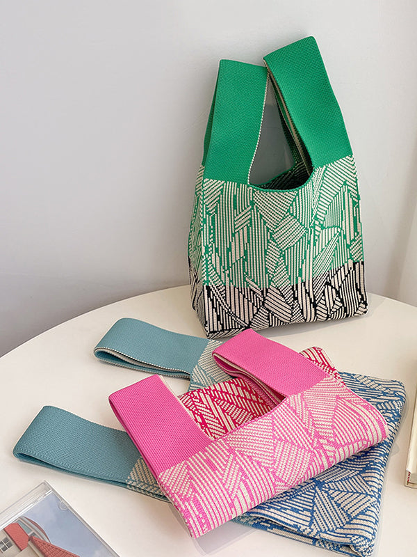 Split-Joint Striped Woven Handbag