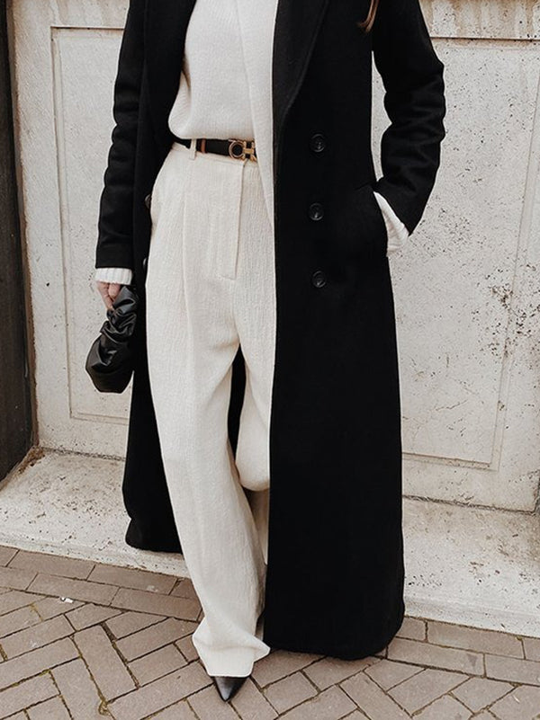 High-Waisted Solid Color Split-Joint Loose Straight Leg Trousers Pants