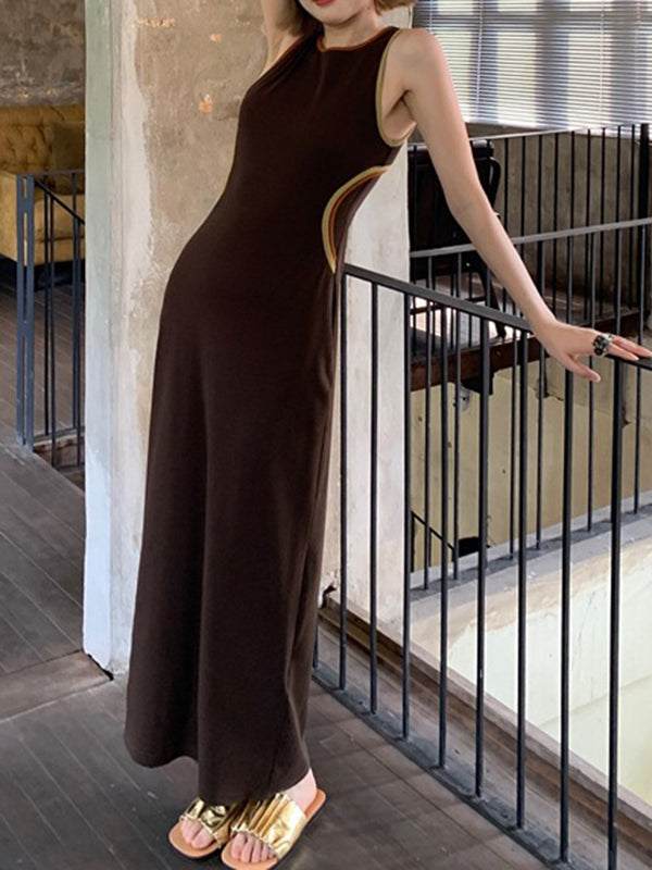 Split-Joint Bodycon Sleeveless Round-Neck Maxi Dresses