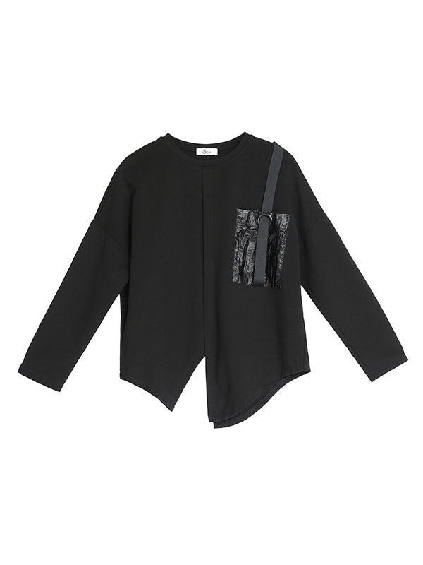 Loose Long Sleeves Split-Front Round-Neck T-Shirts Tops