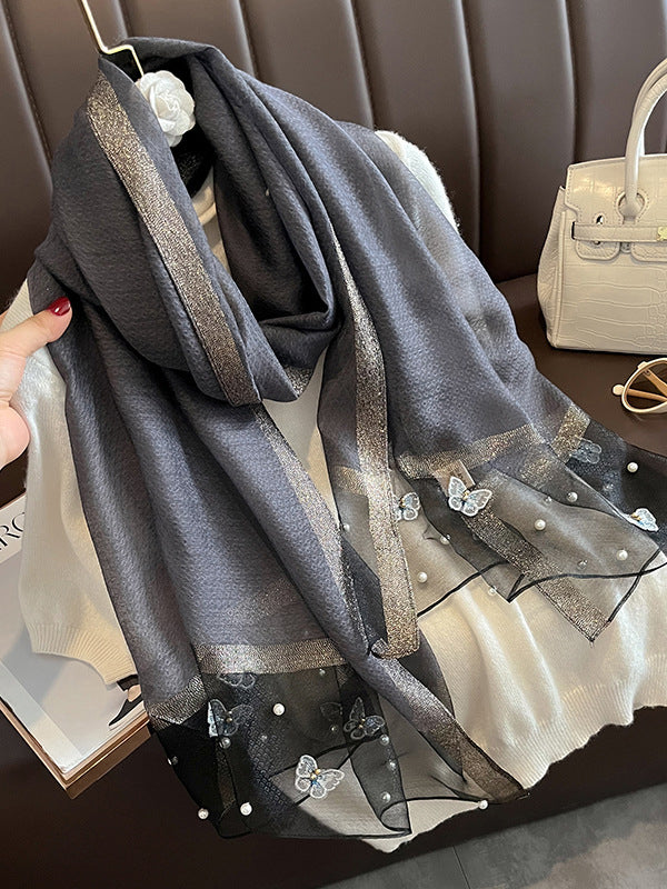 Applique Butterfly Shape Beaded Keep Warm Scarf